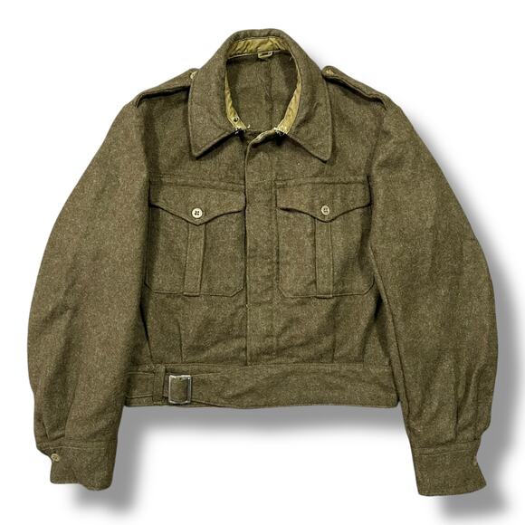 Vintage 1950s Army Jacket Greek Military Wool Coat Eisenhower Battle Dress Boxy - Picture 1 of 12
